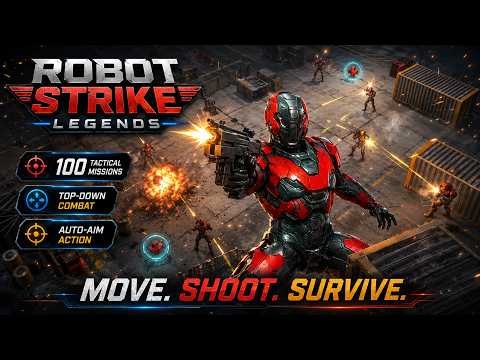 Free top-down robot combat shooter with 100 missions and auto-aim controls. — mobile game thumbnail