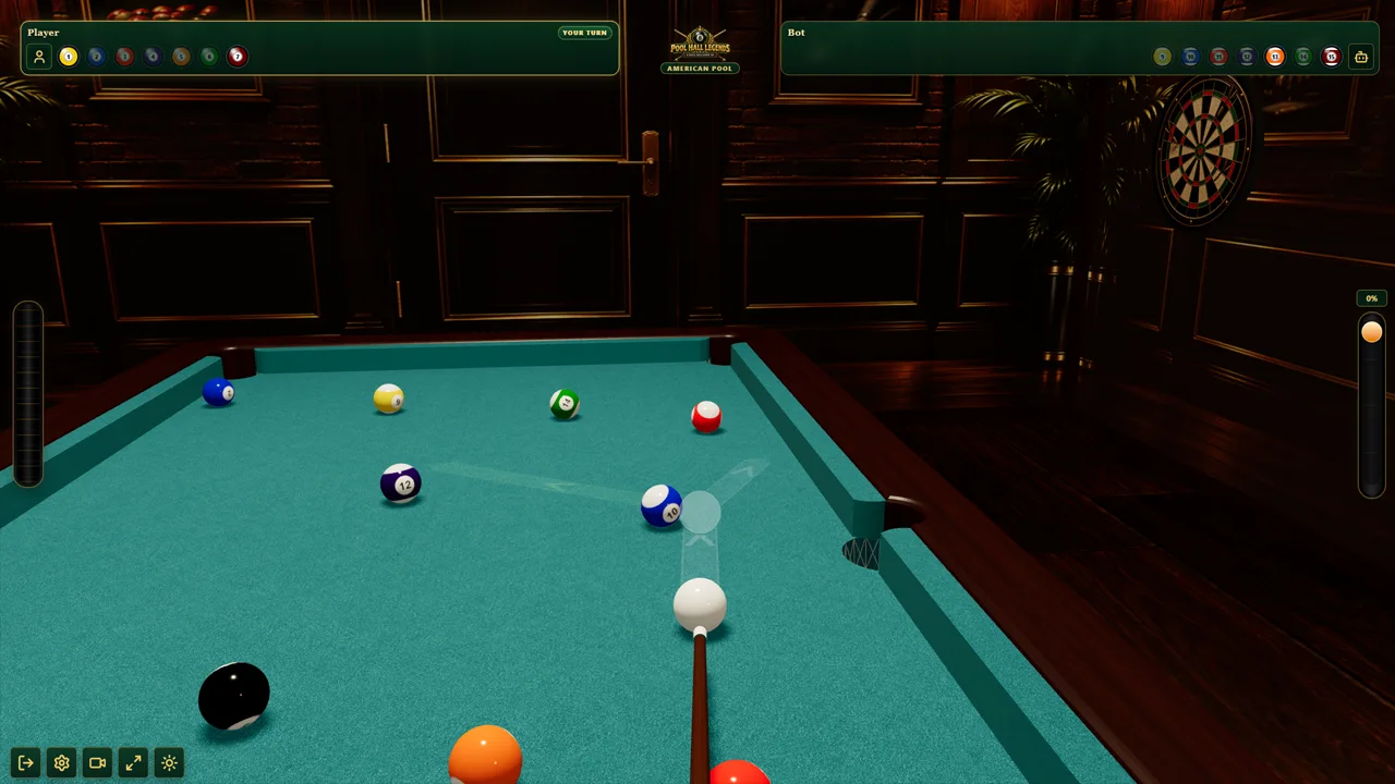 Pool Hall Legends American 8 ball pool gameplay on a 3D billiards table