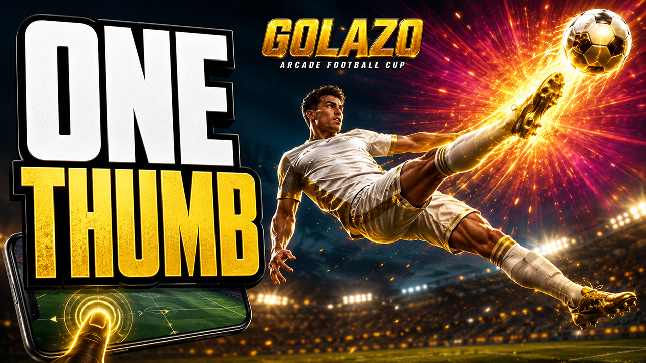Golazo trailer thumbnail: a striker volleying the ball toward the far top corner