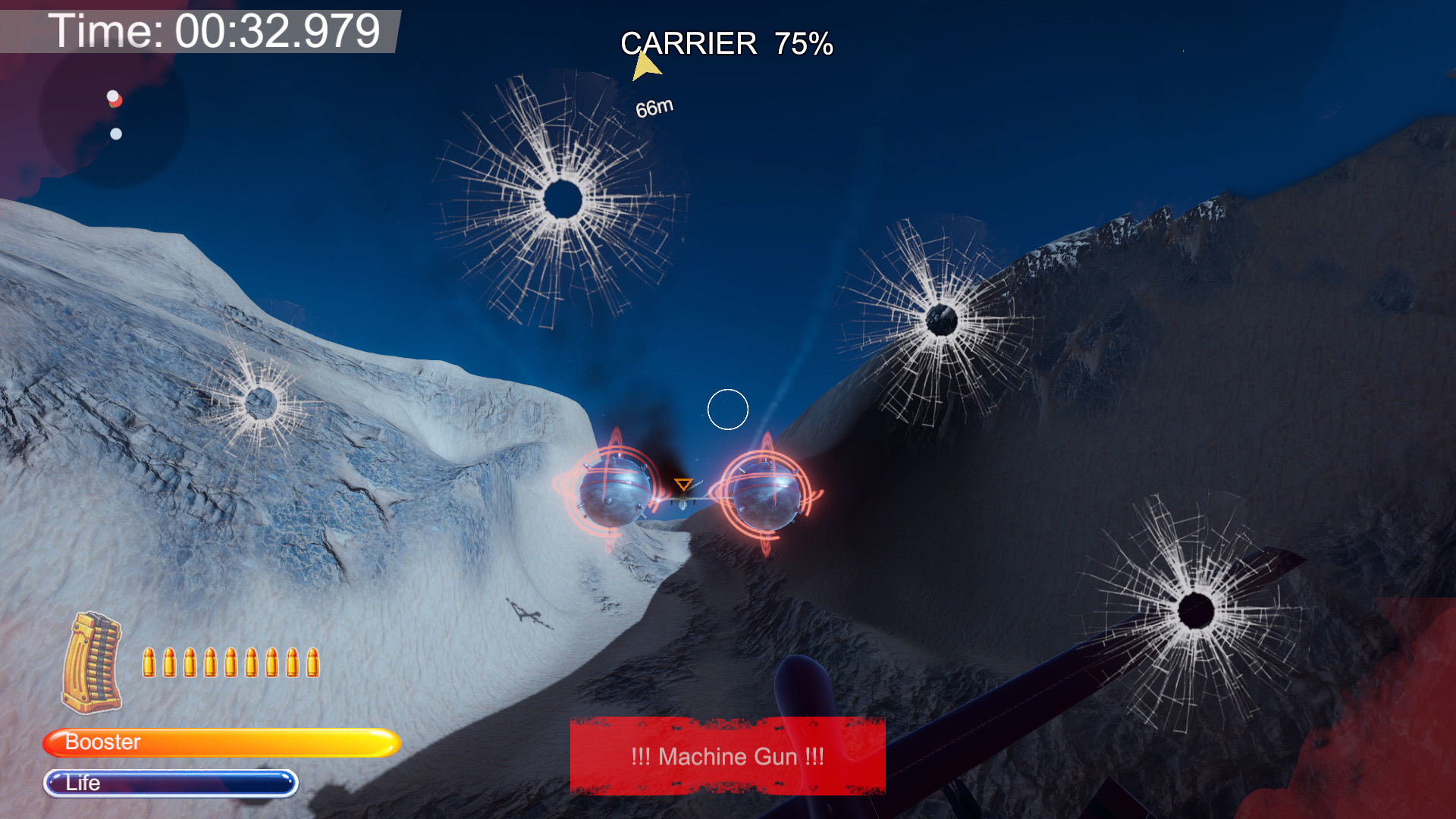 No Fly Zone gameplay: a missile lock on an enemy drone over open water
