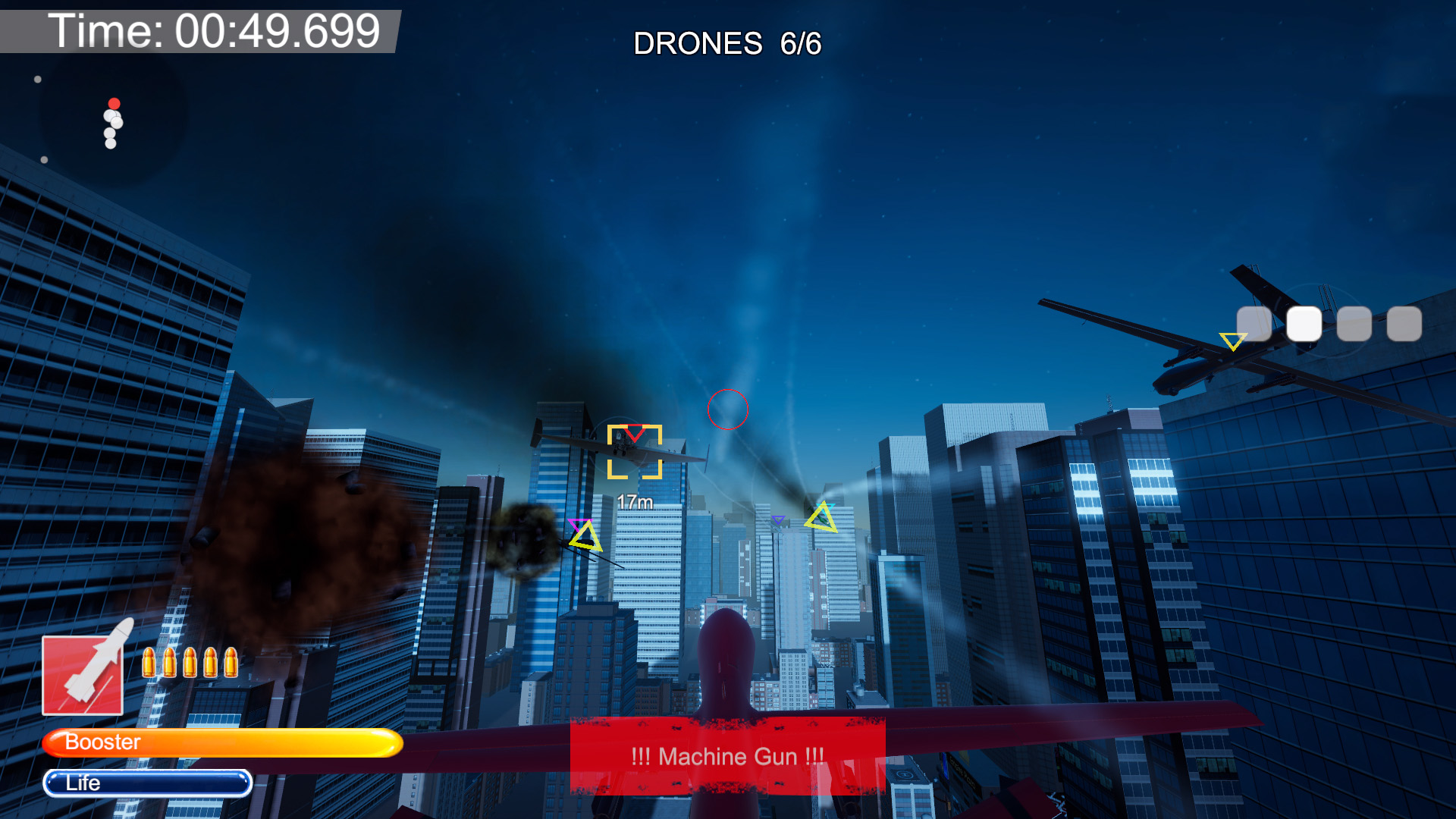 No Fly Zone gameplay: engaging a boss craft with escorts at night