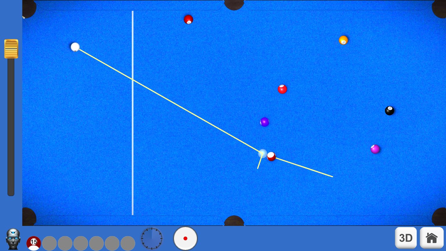 2D top-down aim view showing the cue trajectory line in Pool 8 AI Trainer