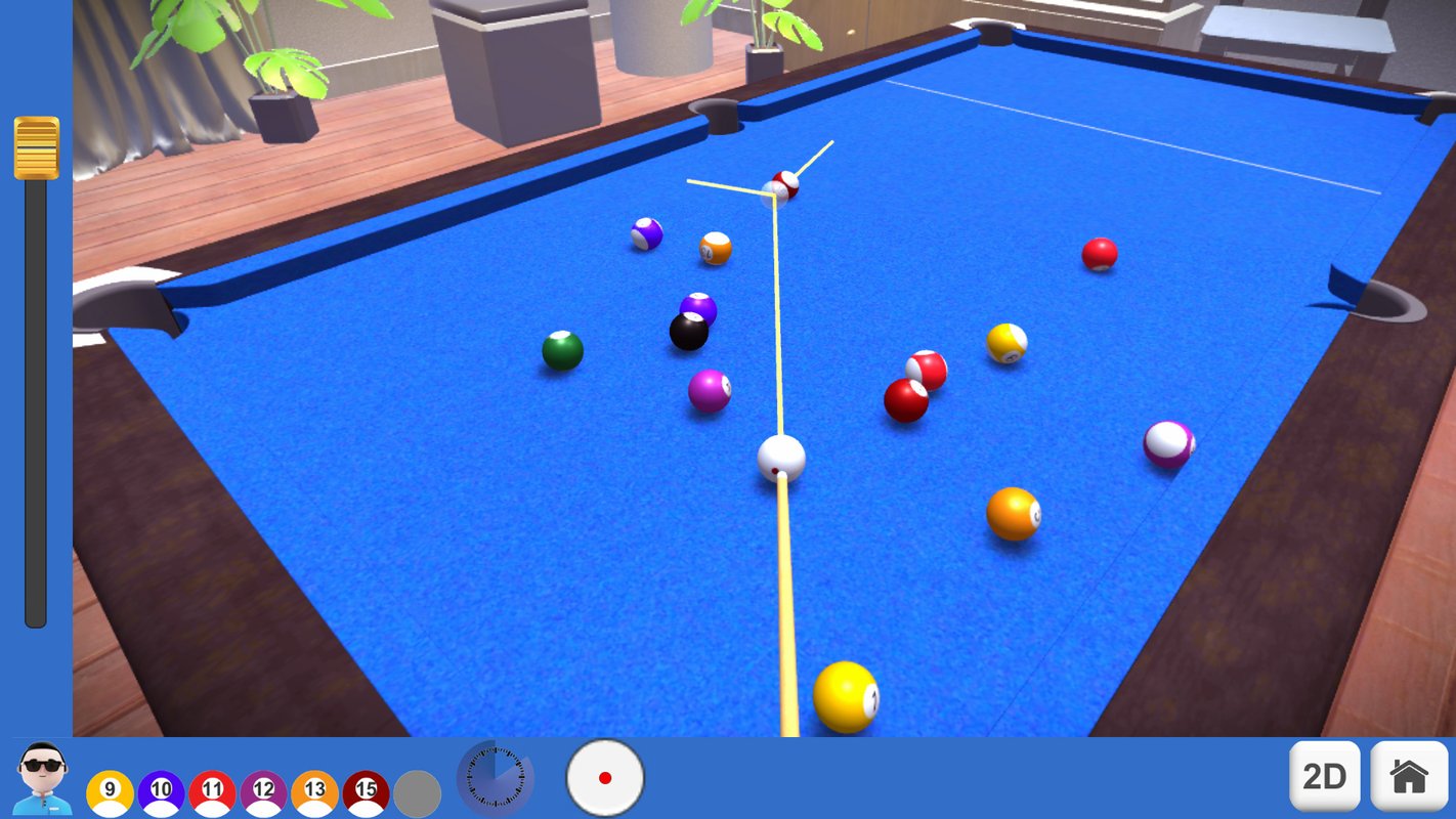 Mid-game shot in Pool 8 AI Trainer 8 ball billiards offline pool game