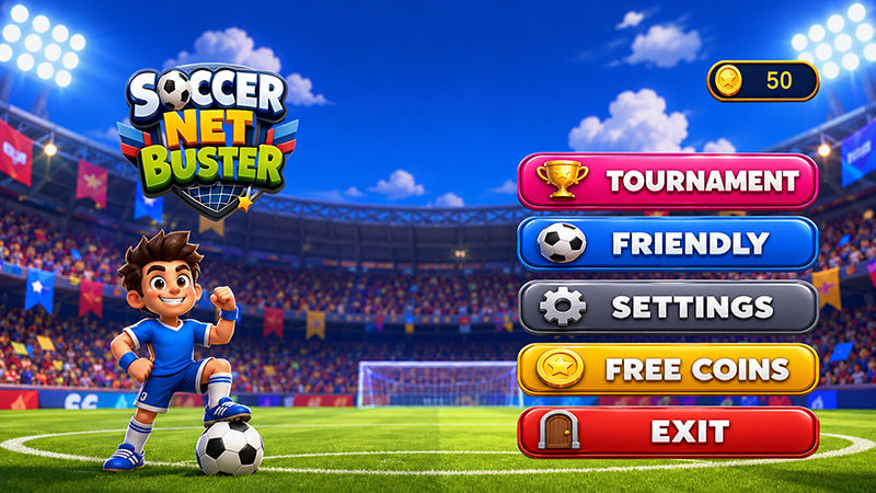 Soccer Net Buster gameplay — players on the pitch during an arcade football match
