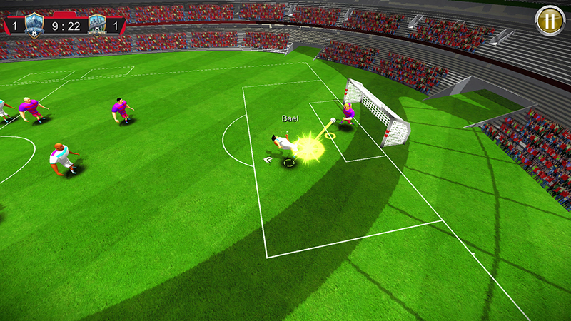 Soccer Net Buster team selection screen showing colorful kits and team crests